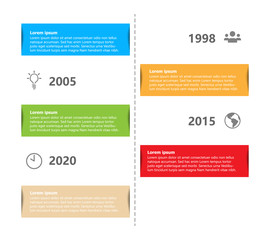 Vector timeline with five color icons for text