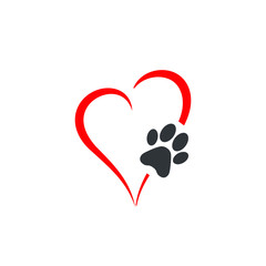 Animal love symbol paw print with heart, isolated vector © Maksim
