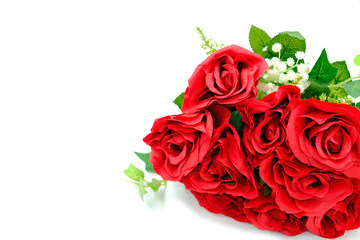 Group of red flower beauty. Bouquet roses symbal of love and valentine day. isolated on white background with copy space for text