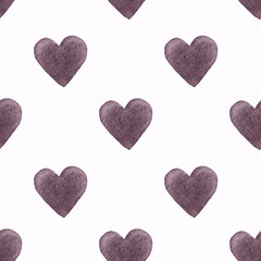 Seamless pattern with hearts on white background Watercolor illustration. Valentines day