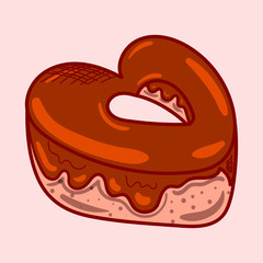A delicious heart-shaped chocolate brownie. A gift for Valentine's Day, a declaration of love. Element for holiday card, print, paper. Vector illustration