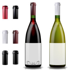 Red and white wine bottles. Caps or sleeves, closing the stopper.