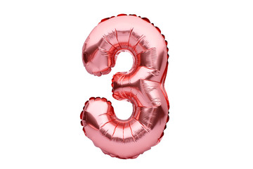 Number 3 three, made of rose golden inflatable helium balloon. Gold pink foil balloon font part of...