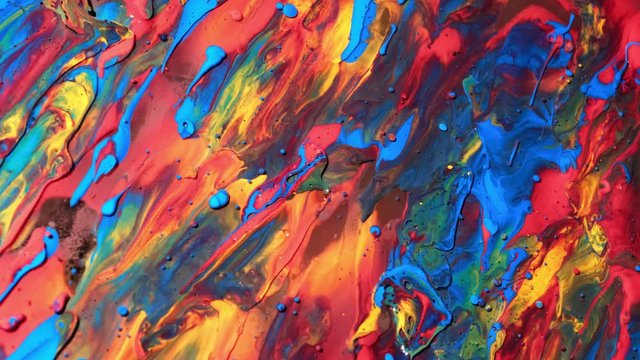 Multicolored acrylic paint. Fantastic surface. Abstract experiment colorful paint. Top view