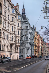Obraz premium Road with residential buildings in Prague city