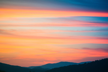 Majestic sunset in the mountains landscape. Ukraine.