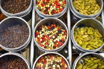 Tins of peppers and other spices