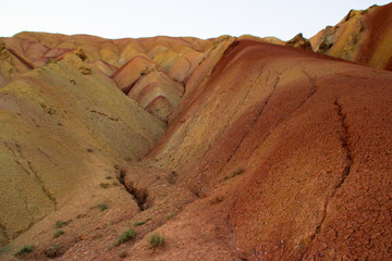 Stunning unusual colored mountains in Iran near Tabriz. Unusual geology with colorful sand in the hills. Natural attractions of Iran.