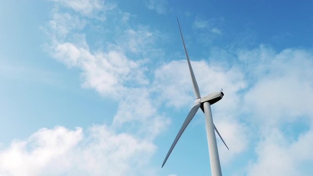 &Eacute;olienne sur un fond de ciel bleu avec quelques nuages - Parc &eacute;olien