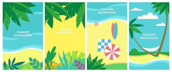 Vector set of social media stories design templates, backgrounds with copy space for text - summer landscape - background for banner, greeting card, poster and advertising - summer vacation concept 