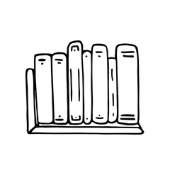 Hand drawn illustration. Shelf with books. Simple drawing, sketch. For decoration of bookstores, training classes.