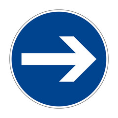 Here on the right. Right turn. Road sign of Germany. Europe. Vector graphics.