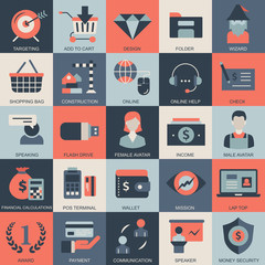 Set vector icons with elements for mobile concepts and web apps. Business and marketing, programming, data management, internet connection, social network, computing, information. Vector