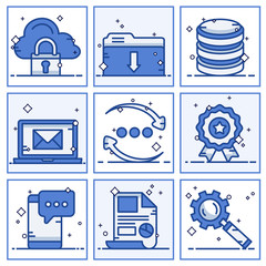 Set vector icons with elements for mobile concepts and web apps. Business and marketing, programming, data management, internet connection, social network, computing, information. Vector