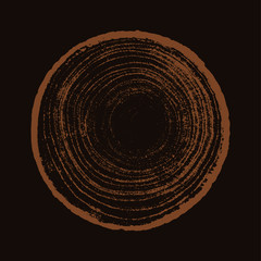 Monotone orange brown wood texture stamp. Detailed tree ring design. Rough organic tree rings with close up of end grain.
