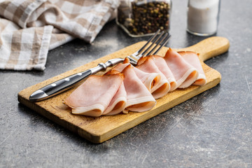 Sliced smoked ham. Tasty pork meat.