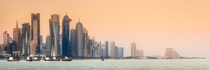 The skyline of West Bay and Doha City, Qatar