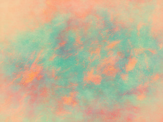 Pretty orange pink and blue green colors painted in abstract watercolor illustration with cloudy blotches or color splashes in pastel background design, abstract sunset in the sky
