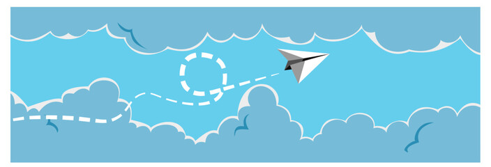 Flying Paper Plane With Clouds Vector