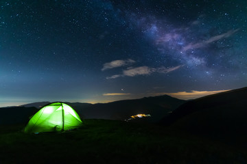 Fototapeta na wymiar Under the stars in the Sibillini Mountains National Park. 