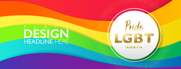 Colorful LGBT pride month banner. Abstract Rainbow flag background with copy space. Vector illustration template.