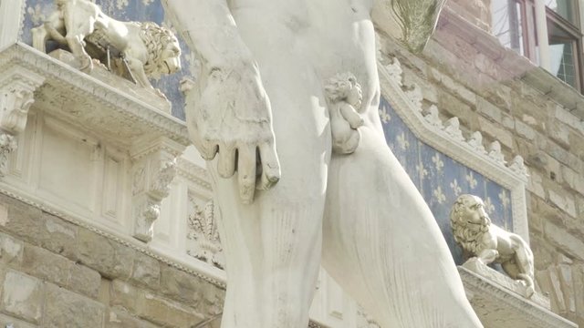 Replicas of Michelangelo's David in Piazza della Signoria in Florence, Italy.