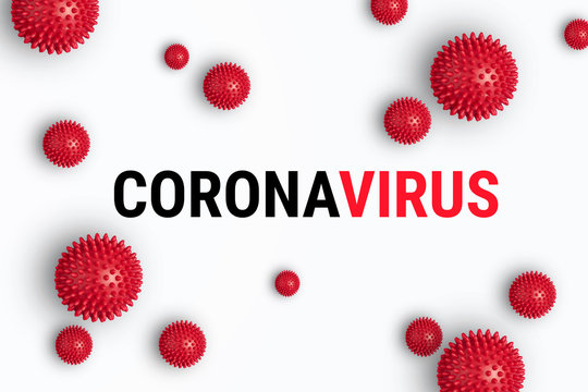 Abstract banner coronavirus strain model from Wuhan, China. Outbreak Respiratory syndrome and Coronavirus disease COVID-19 with text on white background. Virus Pandemic banner concept