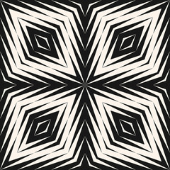 Vector abstract geometric seamless pattern. Stylish black and white texture with halftone transition effect. Modern monochrome background with lines, diagonal stripes, rhombuses, tiles. Repeat design