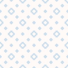 Vector minimalist floral geometric seamless pattern. Subtle repeat texture with small crosses, squares, flower silhouettes, snowflakes. Pixel art background. Ethnic folk motif. Winter holiday design