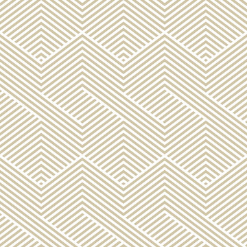 Golden vector geometric seamless pattern. Modern graphic texture with lines, stripes. Simple abstract geometry. Subtle minimalist white and gold background. Trendy design for print, fabric, textile © Olgastocker