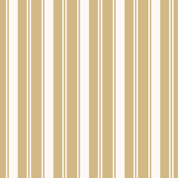Golden stripes seamless pattern. Simple vector texture with thin and thick vertical lines. Modern abstract gold and white geometric striped background. Repeat design for tileable print, wallpapers