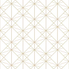 Printed kitchen splashbacks Rhombuses Golden lines pattern. Vector geometric seamless texture with delicate grid, thin lines, diamonds, rhombuses, squares. Abstract gold and white graphic background. Art deco ornament. Subtle design 