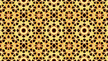 Elegant star-shaped mandala Art with a beautiful kaleidoscopic pattern and many small colorful details. 