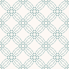 Fototapeta premium Vector abstract geometric seamless pattern. Elegant turquoise and white texture with mesh, lattice, grid, weave, lace, thin lines. Simple graphic background. Subtle repeat design for decor, fabric