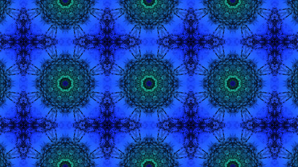 Elegant star-shaped mandala Art with a beautiful kaleidoscopic pattern and many small colorful details. 