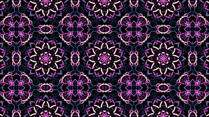Elegant star-shaped mandala Art with a beautiful kaleidoscopic pattern and many small colorful details. 