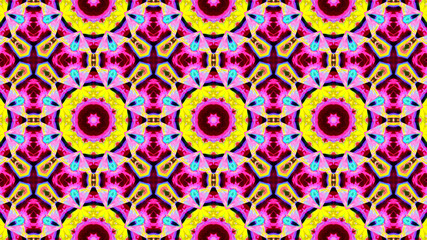 Elegant star-shaped mandala Art with a beautiful kaleidoscopic pattern and many small colorful details. 