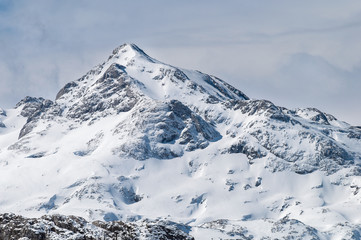 Snow peaks at Peaks of Europe from Covadonga lakes