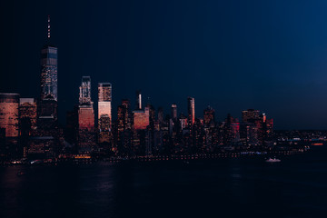 Fototapeta na wymiar New York City skyline and Downtown Manhattan from Jersey City during night