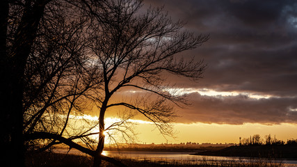  beautiful winter sunset on the Volga river
