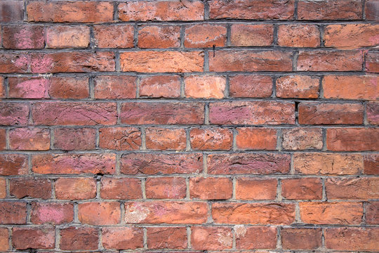 Red Mottled Brick Wall Of An Old Factory. Seamless Background.