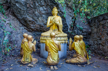 Buddha statues at Phu Si Hill Temple in Luang Prabang, Laos