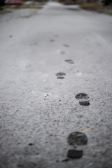 Fototapeta na wymiar snowy kid footprints