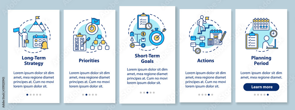 Wall mural building goals onboarding mobile app page screen with concepts. business planning. self-development 