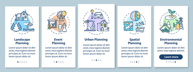 Landscape architecture onboarding mobile app page screen with concepts. Environmental planning walkthrough 5 steps graphic instructions. UI vector template with RGB color illustrations © bsd studio