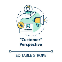 Customer perspective concept icon. Potential clients. Building audience. Sales prospect. Market share growth idea thin line illustration. Vector isolated outline RGB color drawing. Editable stroke