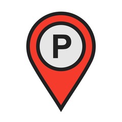 Parking lot Location Icon on white background to use in web application interface. It can also be used for travel and tourism industry.
