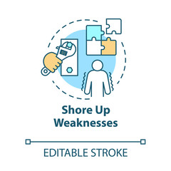 Shore up weaknesses concept icon. Goal planning. Development and improvement. SWOT strategy. Self-building idea thin line illustration. Vector isolated outline RGB color drawing. Editable stroke