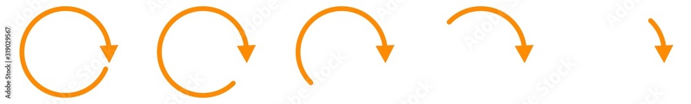 Wall mural arrow icon orange | circle arrows | infographic illustration | direction symbol | curved loading log