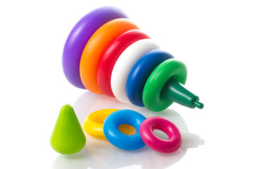 pyramid plastic toy isolated on white background